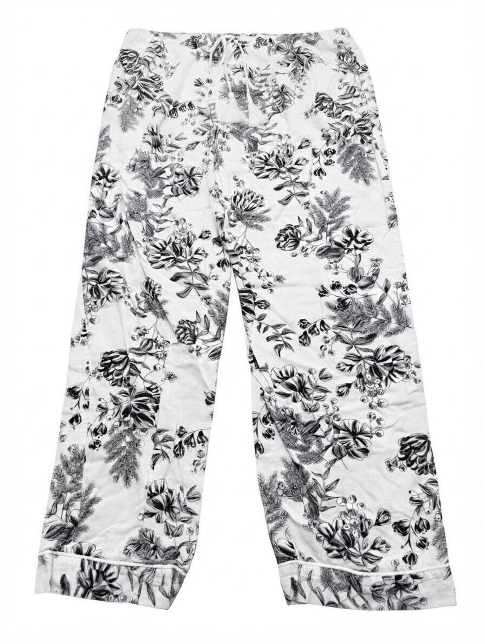 Stars Above Women's Pajama Pants XL Black White Floral Print Drawstring Waist